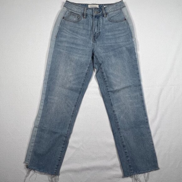 PacSun Womens Blue Jeans Size 24 x 23 Mom Jean Raw Hem Light Wash Two Tone Denim - Picture 1 of 13